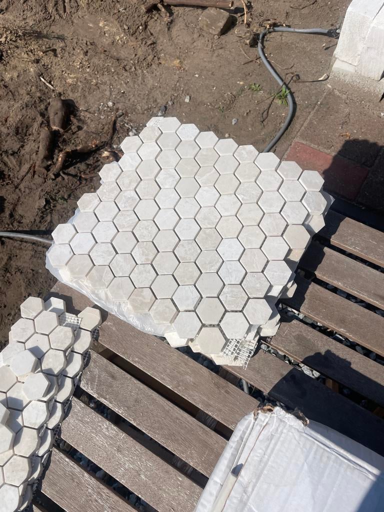 Marmeren Hexagon Mozaïek Tegels bottocino, Doe-het-zelf en Verbouw, Tegels, Ophalen, Wandtegels, Nieuw, Minder dan 20 cm