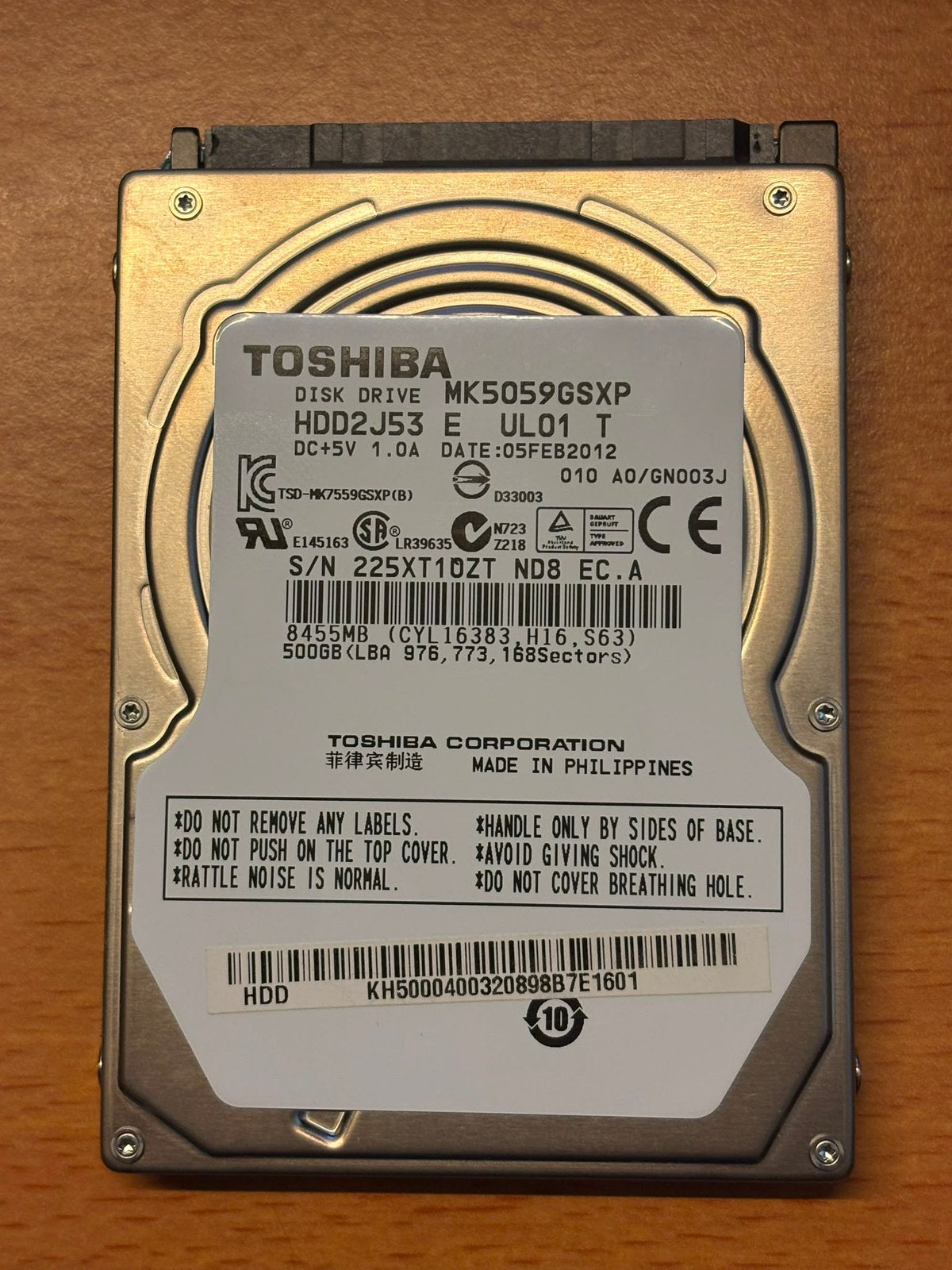 Toshiba MK5059GSXP 2.5 inch 500GB:, Intern, Ophalen of Verzenden, Zo goed als nieuw, Laptop