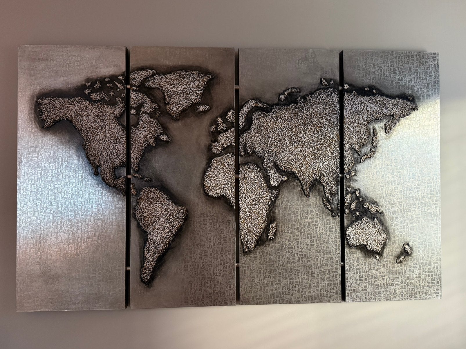 4-delig wereldkaart schilderij, Ophalen, Zo goed als nieuw