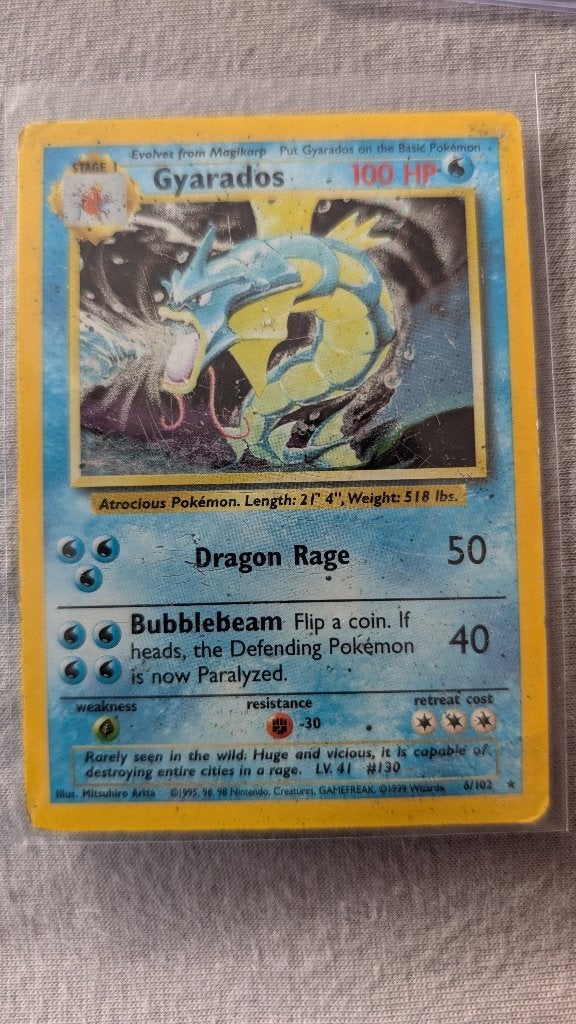 1999 Pokémon Base Set Holo Gyarados card (#6/102)., Ophalen of Verzenden, Zo goed als nieuw