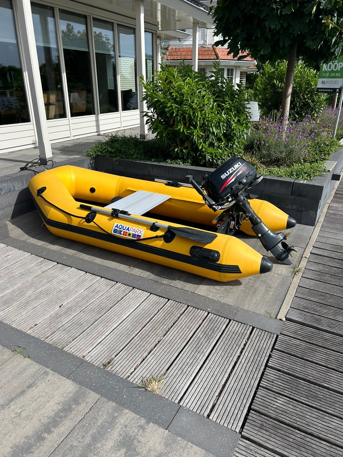 Aquaparx rubberboot met Suzuki 5pk buitenboordmotor, Ophalen, Hout, Aquaparx, Gebruikt