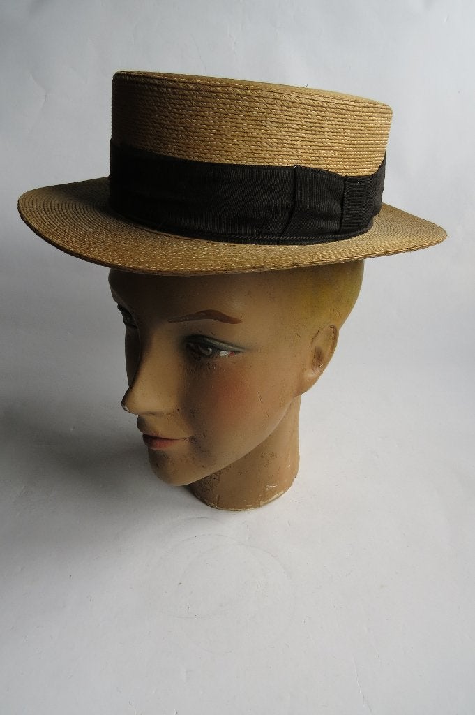 Antieke Engelse strohoed of Boater c.1910-1920, Ophalen of Verzenden, Heren