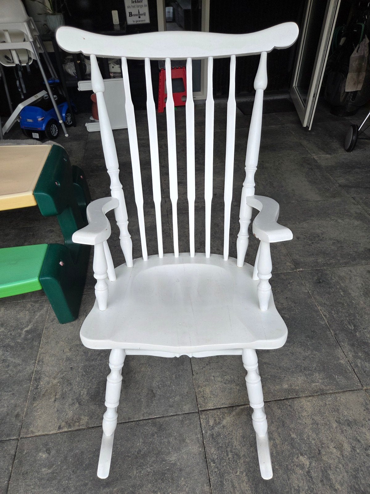 Witte houten schommelstoel, Huis en Inrichting, Stoelen, Ophalen, Gebruikt, Wit, Eén