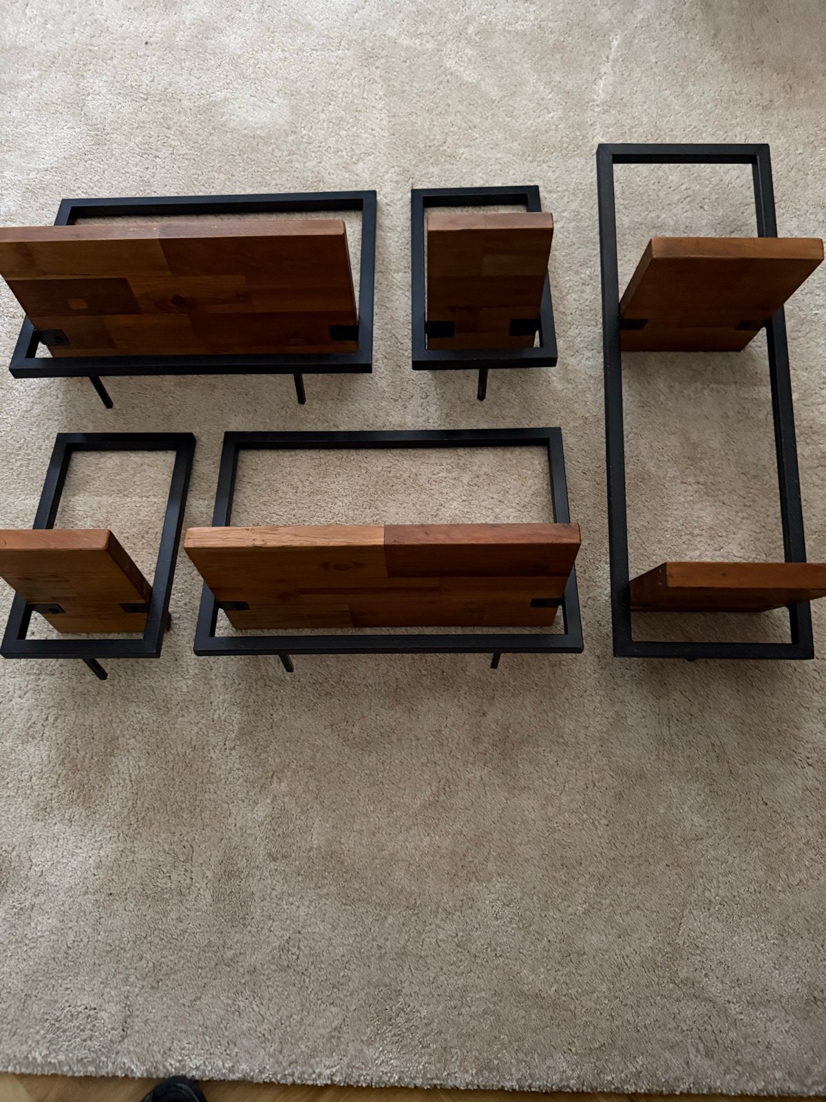 Set van 5 industriële wandplanken - hout en metaal, Huis en Inrichting, Woonaccessoires | Wandplanken en Boekenplanken, Ophalen of Verzenden