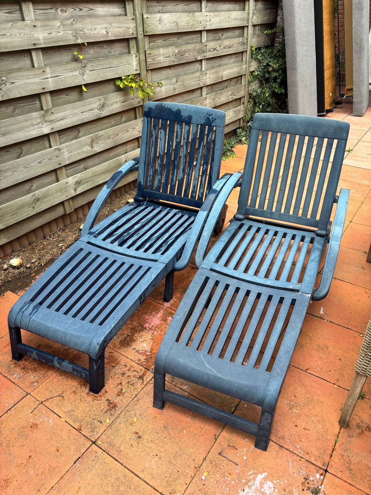 2x Gebruikte ligstoelen van kunststof, Ophalen, Gebruikt, Kunststof, Verstelbaar