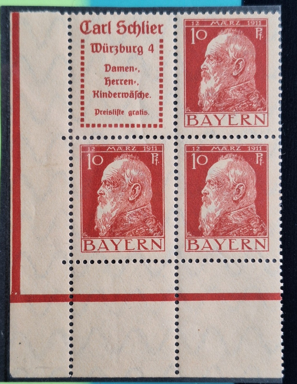 Beieren blokje met reclame 1911, Ophalen of Verzenden, Duitse Keizerrijk, Postfris