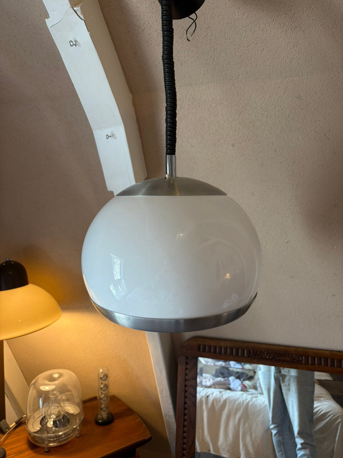 Vintage space age hanglamp/plafond lamp, Ophalen, Kunststof, Minder dan 50 cm, Gebruikt