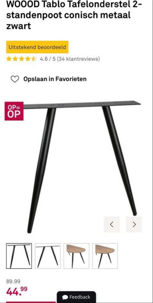 Twee zwarte Woood tafelpoten conisch metaal, Huis en Inrichting, Tafelonderdelen, Zo goed als nieuw, Tafelpoot, Metaal, Ophalen