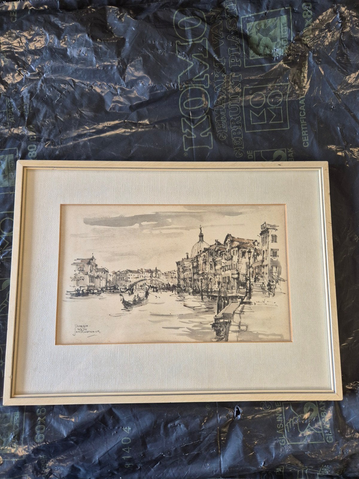 Jan Korthals - Venetië 1964 - Ingelijste tekening, Antiek en Kunst, Kunst | Tekeningen en Foto's, Ophalen of Verzenden