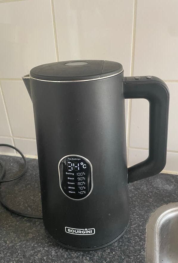 BOURGINI Waterkoker met 5 instelbare temperaturen, 1 tot 2 liter, Ophalen, Gebruikt, Draadloos