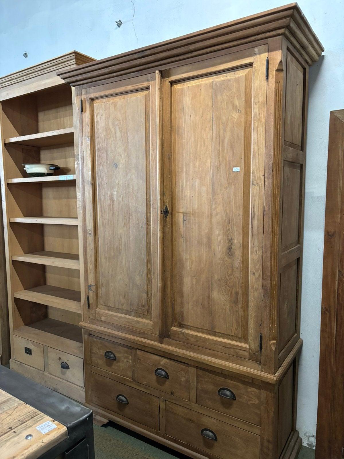 Teak houten kast met deuren en laden opbergkast/buffetkast, Ophalen, 100 tot 150 cm, 200 cm of meer, Teakhout