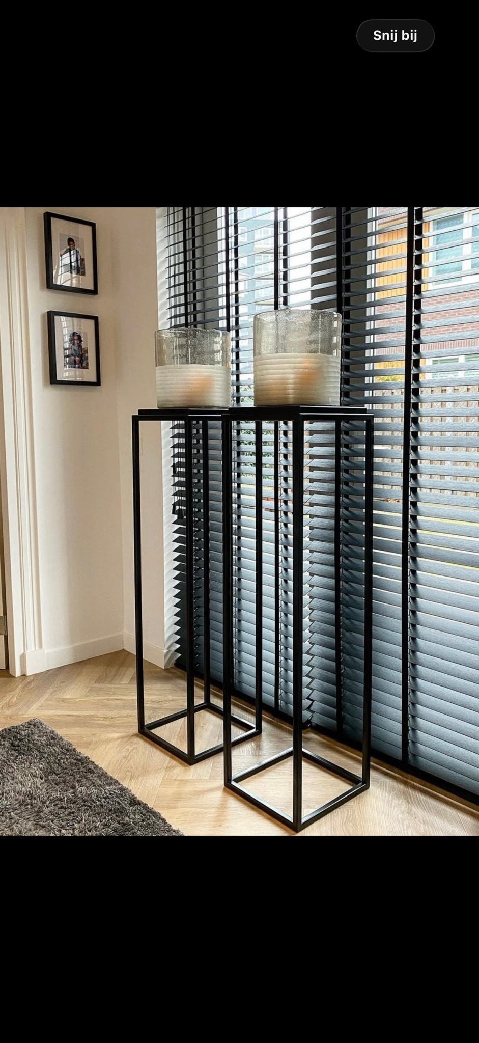 Set van 2 zwarte metalen zuil., Minder dan 55 cm, Metaal of Aluminium, Vierkant, Ophalen of Verzenden