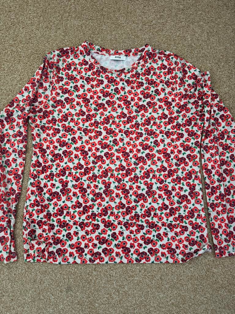 ANNA VAN TOOR shirt met bloemenprint, valt als XL, Ophalen of Verzenden, Zo goed als nieuw, Maat 46/48 (XL) of groter, Rood