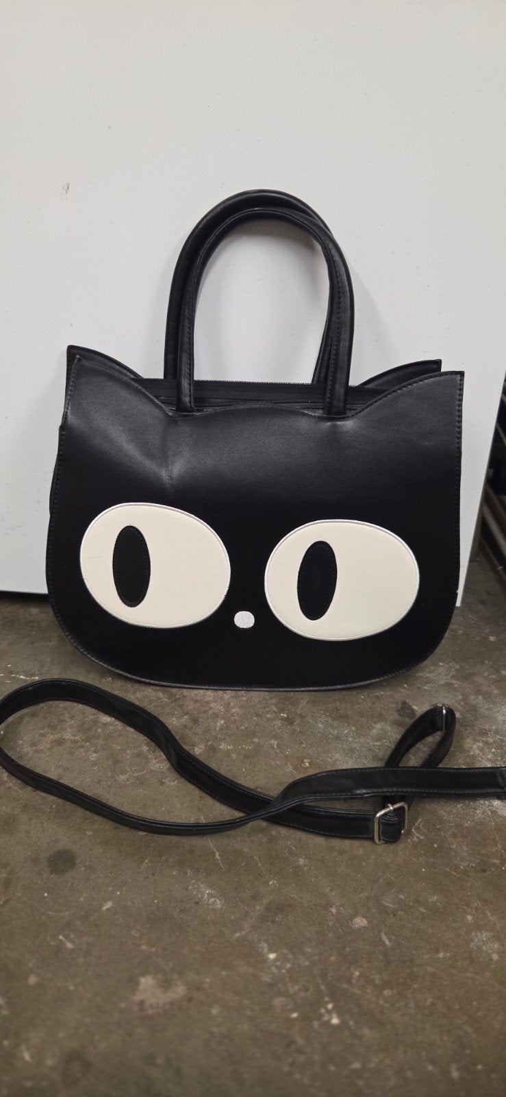 Zwarte katten handtas met schouderband - Zo goed als nieuw, Sieraden, Tassen en Uiterlijk, Ophalen, Zo goed als nieuw, Zwart, Handtas