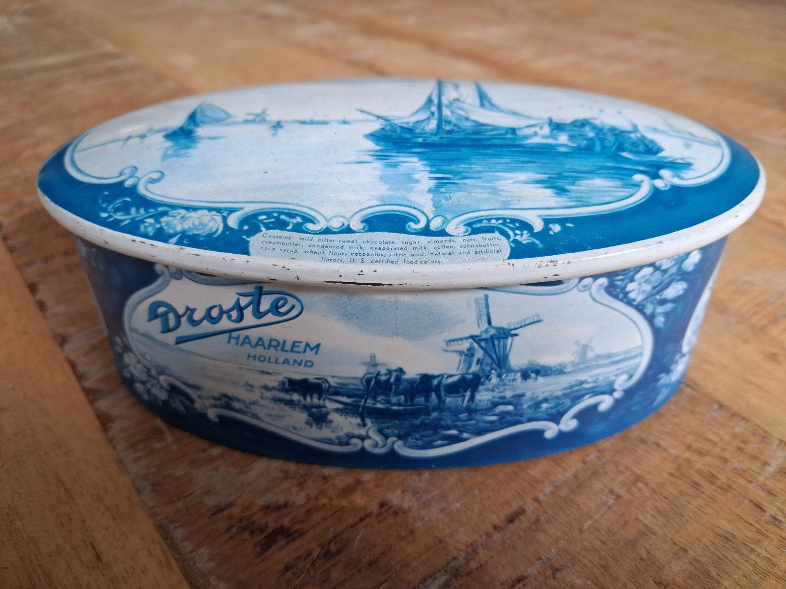 Vintage Droste blik Haarlem met Hollandse taferelen, Verzamelen, Ophalen of Verzenden, Gebruikt, Overige, Droste