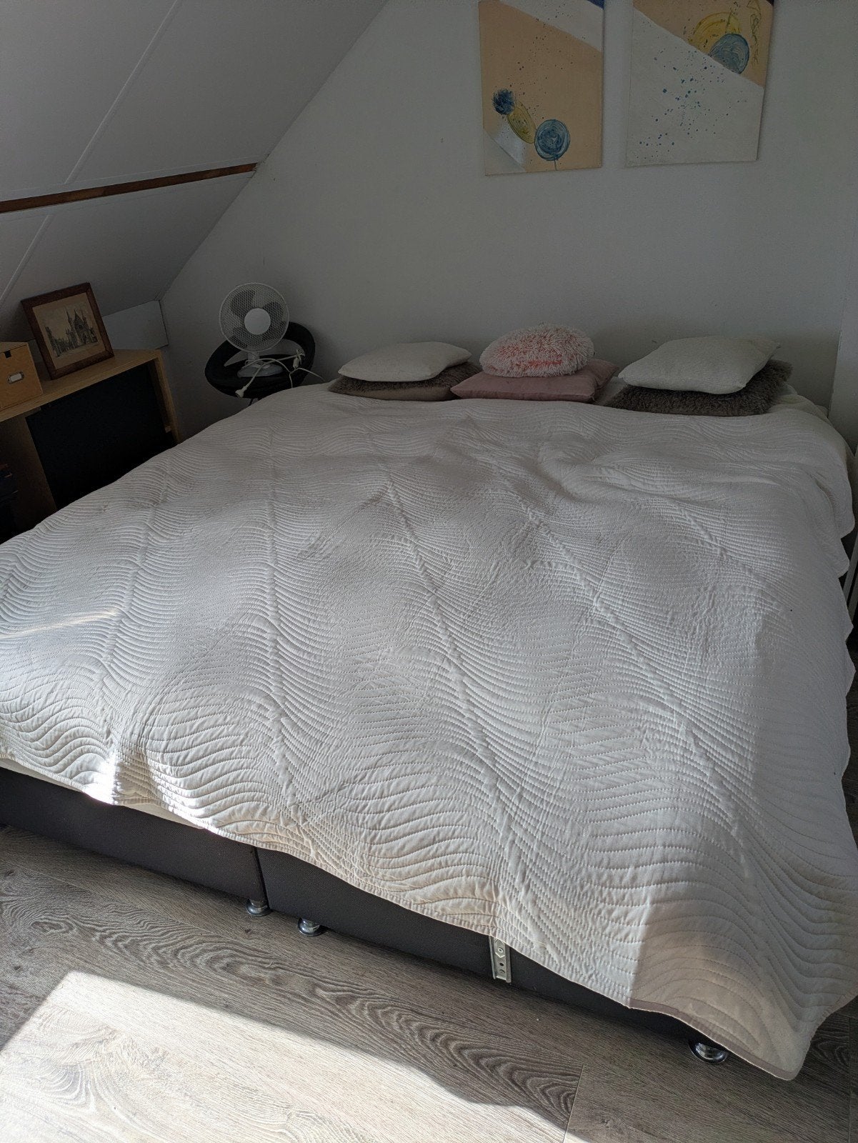 Zwart boxspringbed 180x210 met topper en hoofdbord, Gebruikt, Tweepersoons, Ophalen of Verzenden, 180 cm
