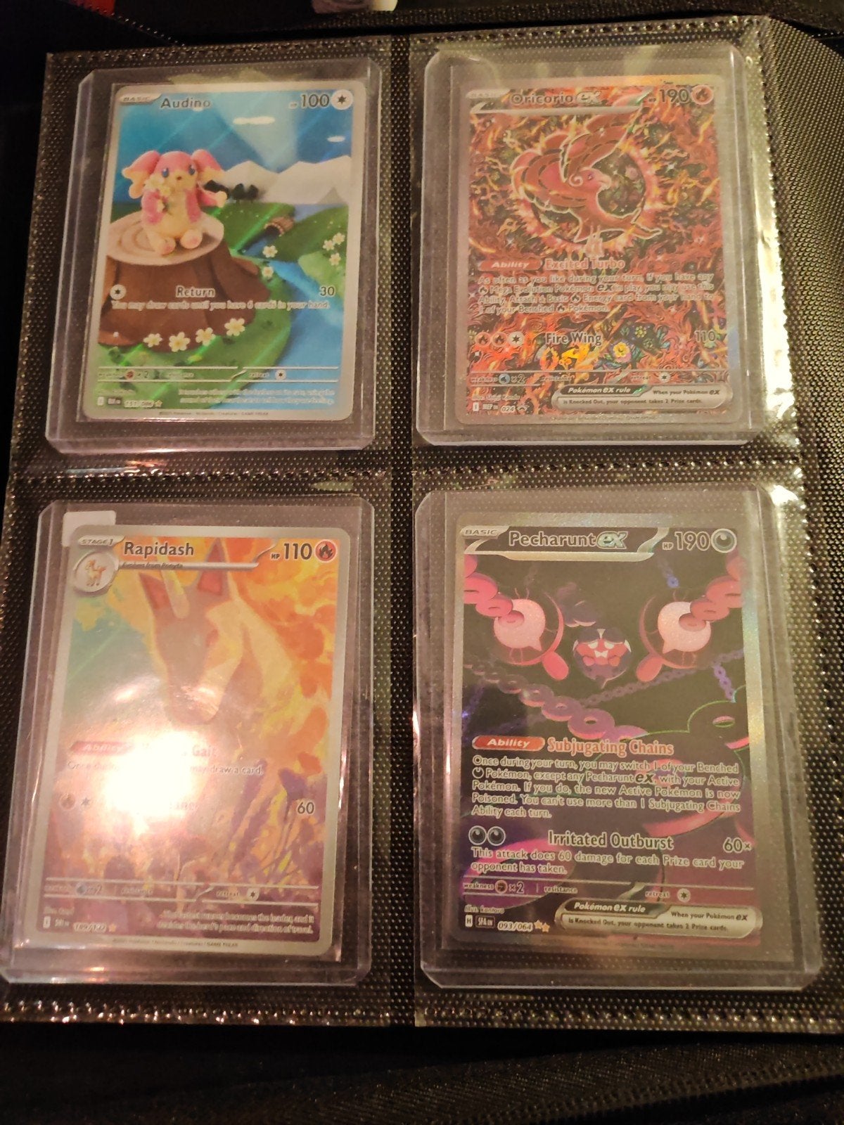 Pokémon kaarten: Audino, Oricorio, Rapidash, Pecharunt, Ophalen of Verzenden