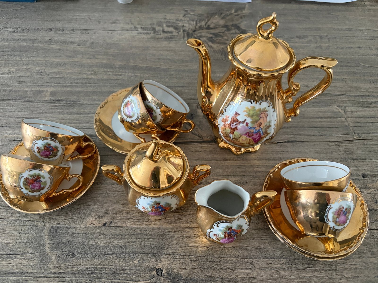 Vintage Porseleinen Theeservies - Bavaria Verguld, Antiek en Kunst, Ophalen of Verzenden