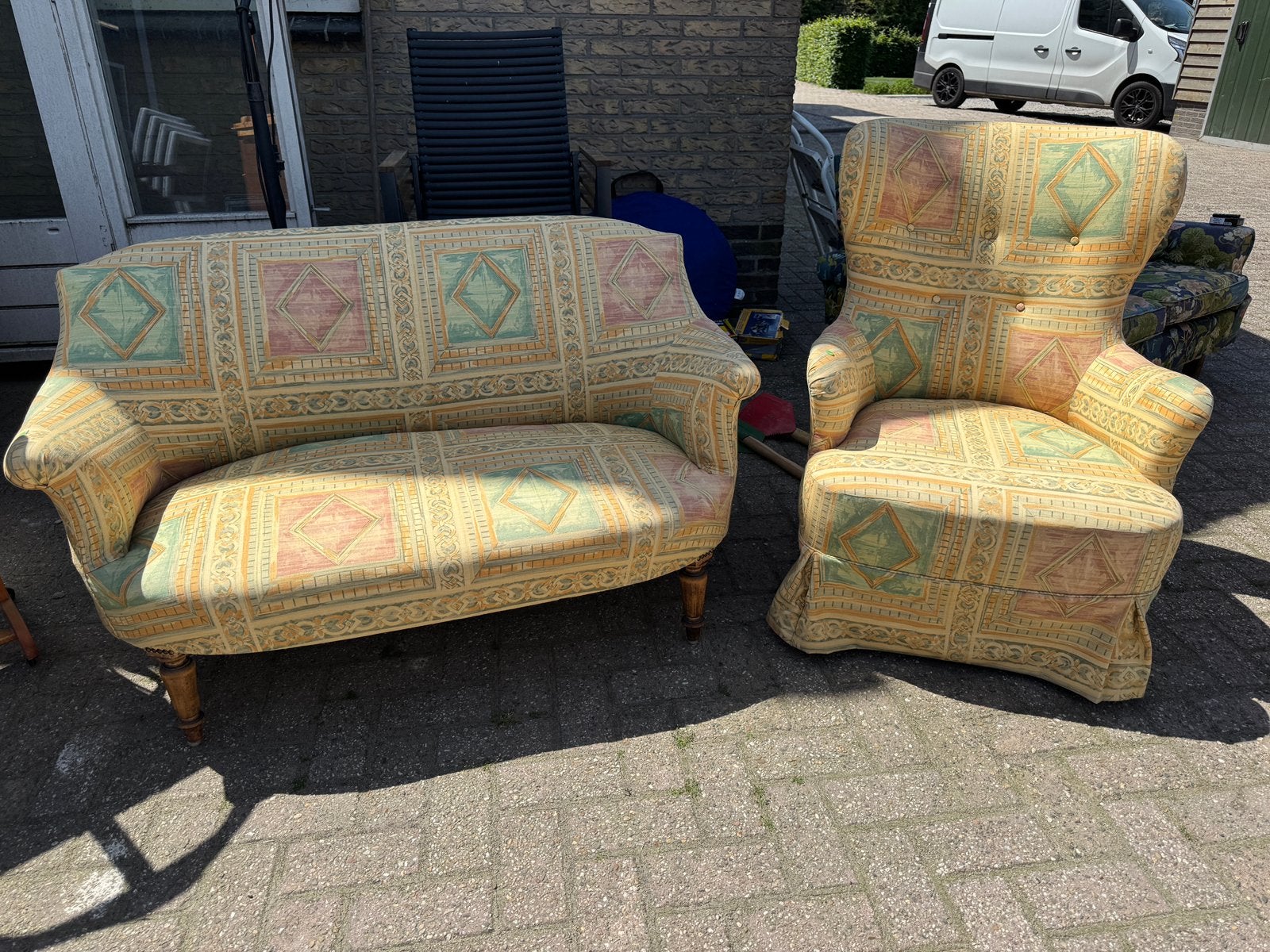 Leuk barok bankje met bijbehorende stoel, Ophalen, Gebruikt, Tweepersoons, 75 tot 100 cm