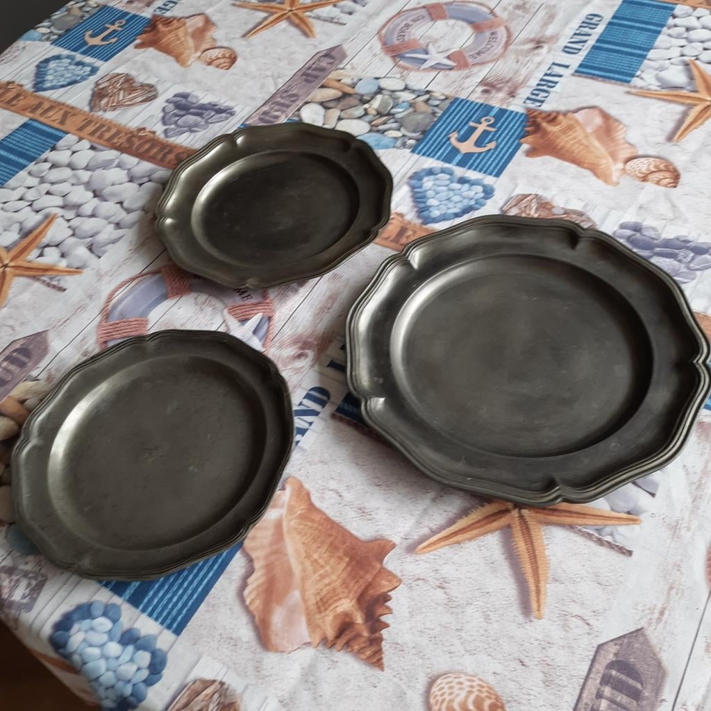 3 tinnen borden, Antiek en Kunst, Antiek | Tin, Ophalen