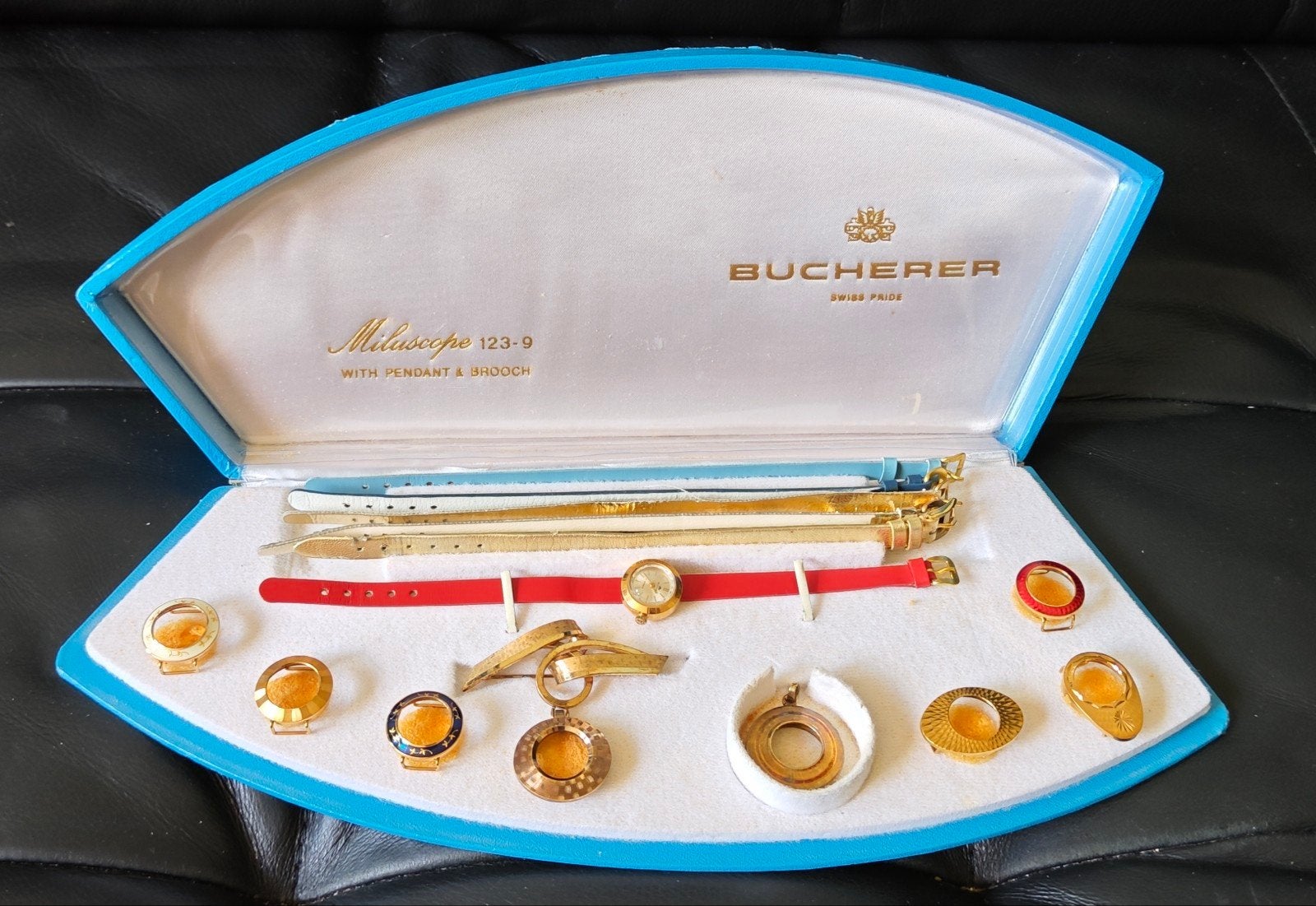 Bucherer Miluscope 123-9 Dameshorlogeset Jaren '70, Overige merken, Overige materialen, Polshorloge, Ophalen of Verzenden