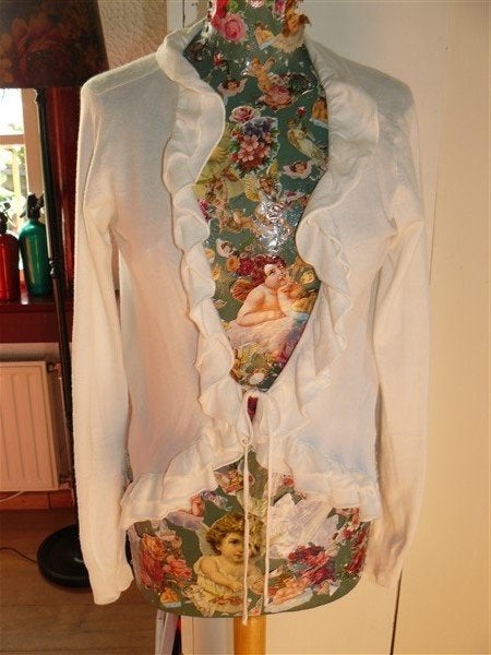 C080 Nü Staff Woman mt S vest wit roezel bolero gebreid, Nü Staff, Verzenden, Wit, Zo goed als nieuw