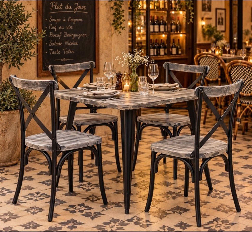Eetkamerstoel Cross bistro horeca metaal hout restaurant 24x