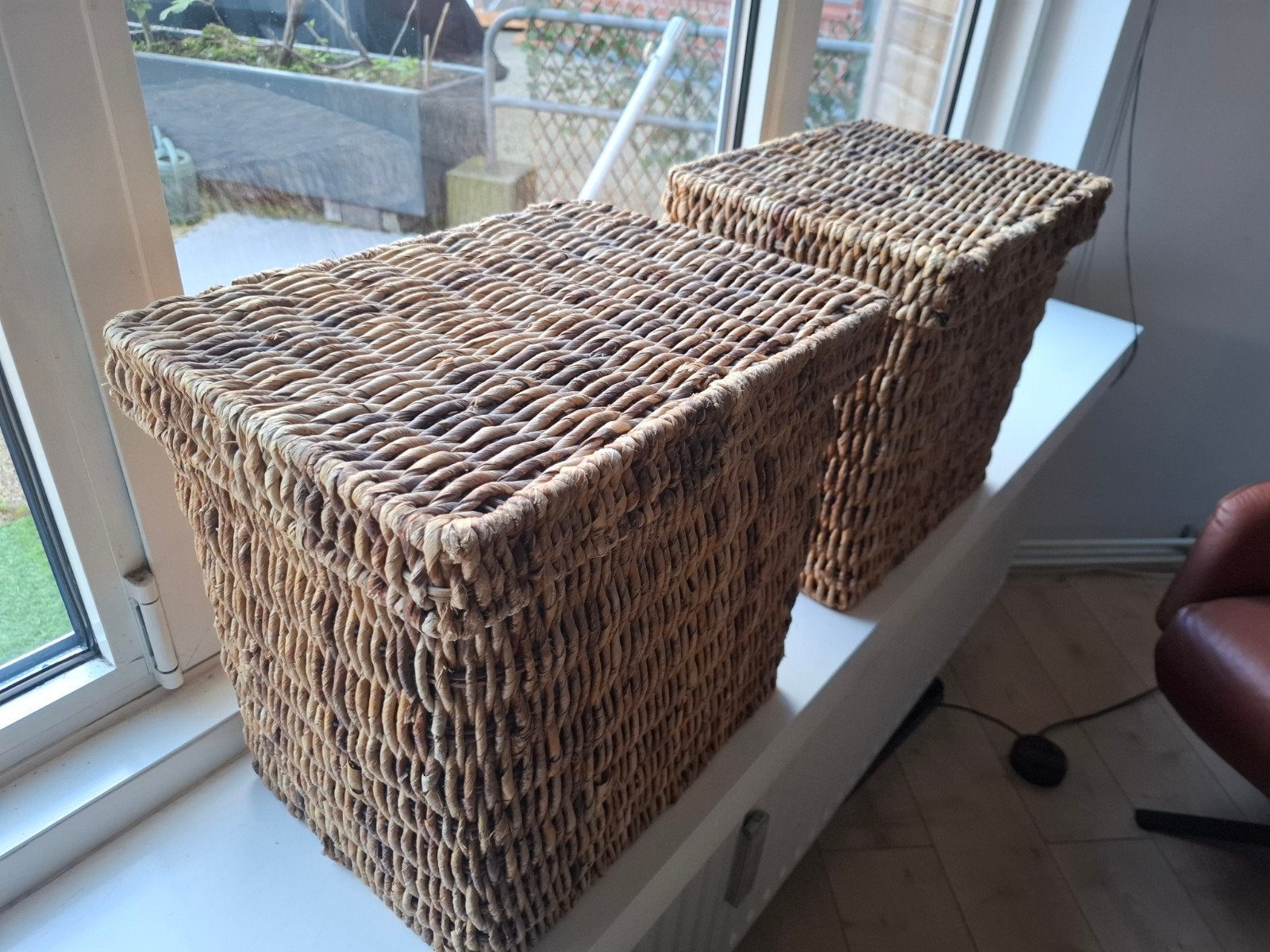 Rieten mand met deksel 4 stuks  - Dikke kwaliteit, Gebruikt, Mand, Vierkant, Ophalen of Verzenden