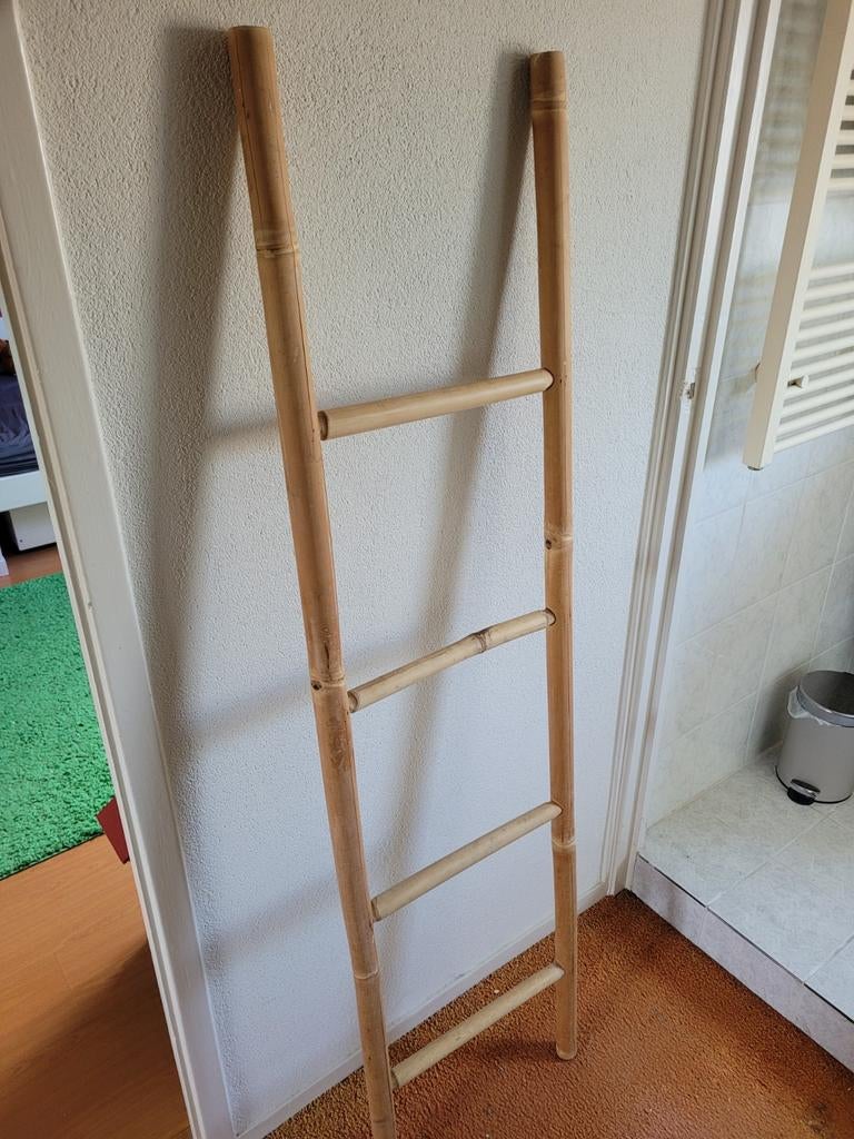 Bamboe handdoekenrek / decoratieve ladder, Gebruikt, Beige, Ophalen of Verzenden, Landelijk