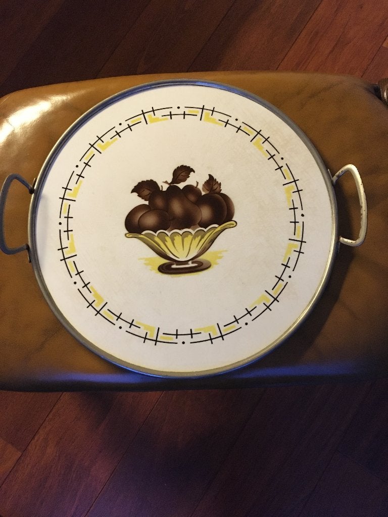 Vintage keramieken dienblad in omlijsting met fruitschaal, Antiek en Kunst, Ophalen of Verzenden