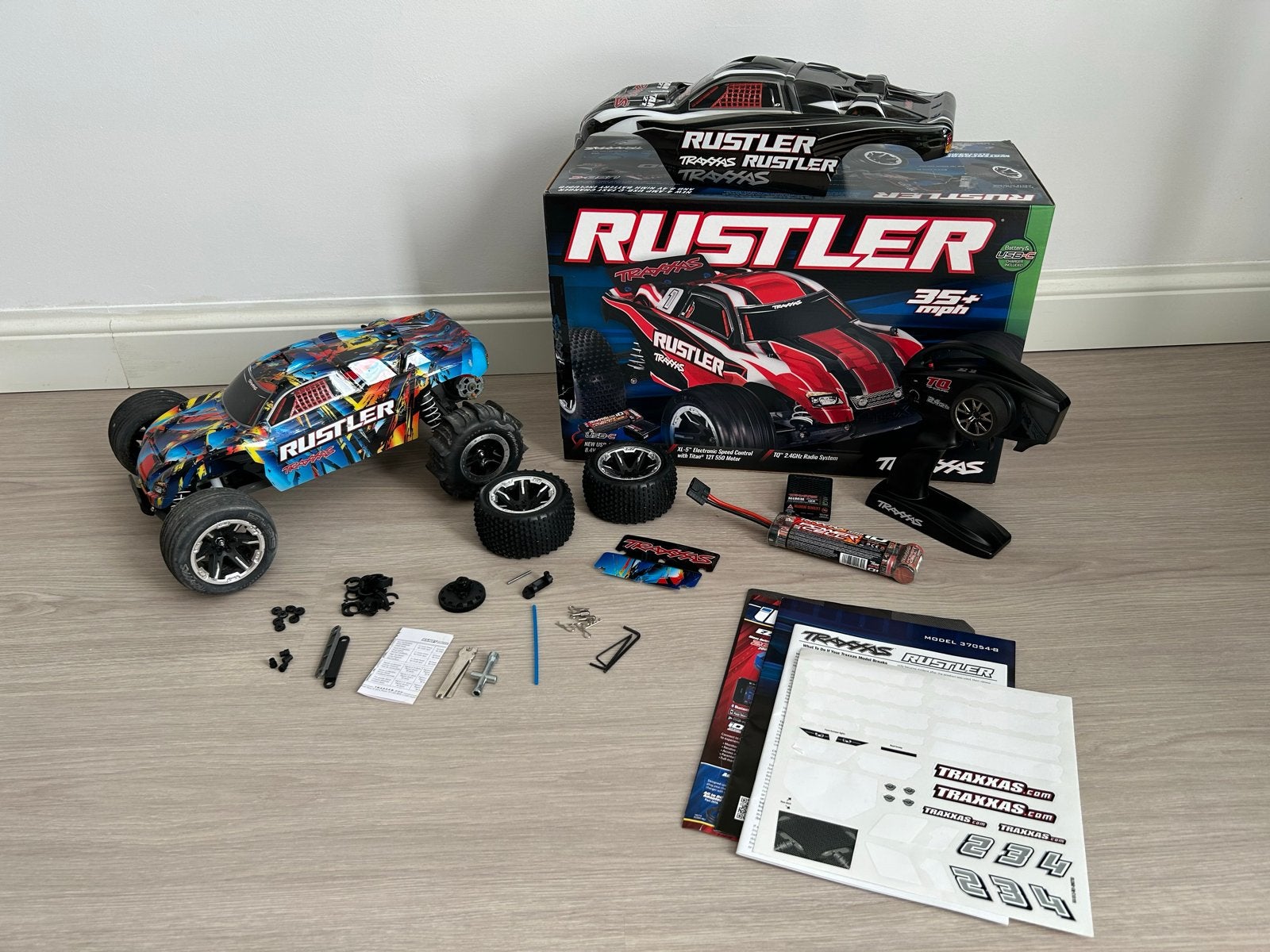 Traxxas Rustler XL-5 met extra's en accessoires, Gebruikt, Auto offroad, Schaal 1:10, RTR (Ready to Run)