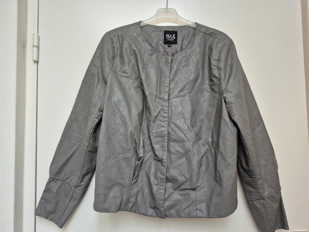 MS MODE mooi ZGAN grijze jas lederlook maat 48, Ophalen of Verzenden, Zo goed als nieuw, MS Mode, Jasje of Colbert
