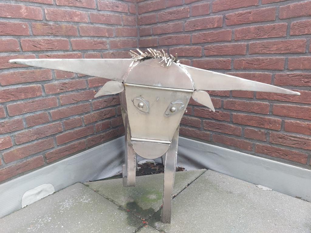 Unieke roestvrijstalen stier decoratie, Gebruikt, Overige materialen, Ophalen of Verzenden, Industrieel