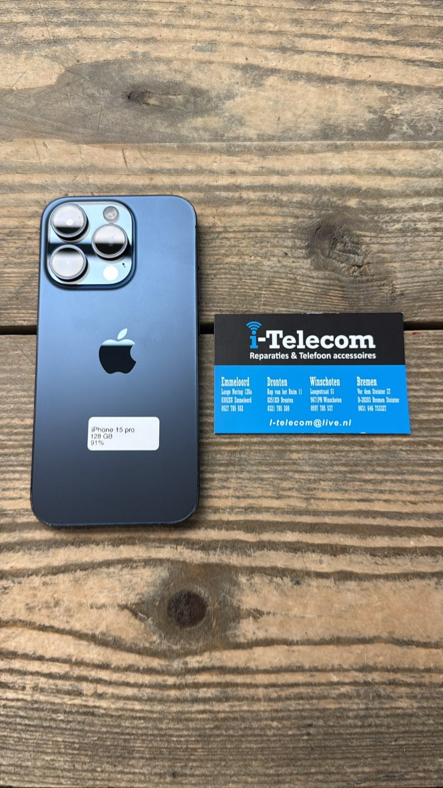 Iphone 15 pro blue 128 GB + garantie 91%, Ophalen of Verzenden, Zo goed als nieuw, Overige typen