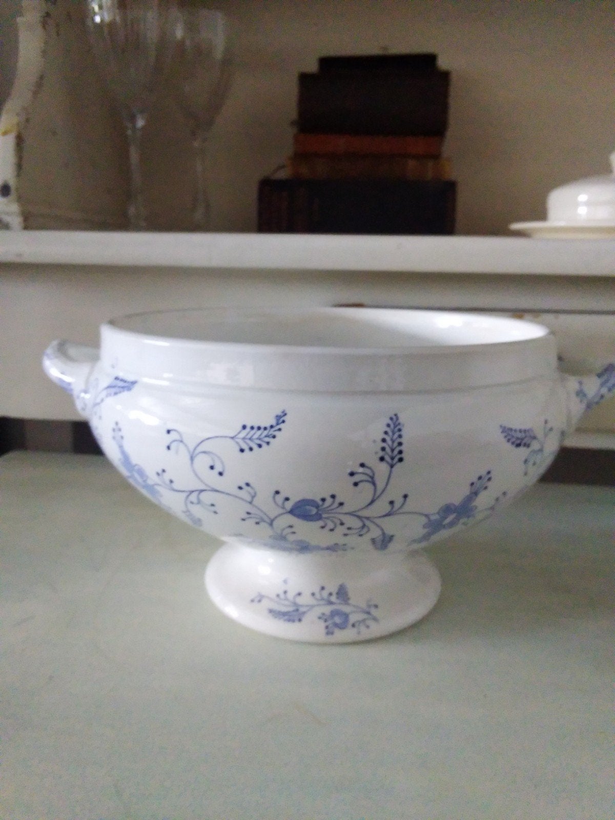 Prachtige terrine met blauw decor, Made in Belgium, Ophalen of Verzenden