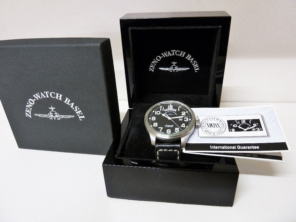 Zeno-Watch Classic Pilot Day Date Oversized 8554-12, Overige merken, Leer, Staal, Polshorloge