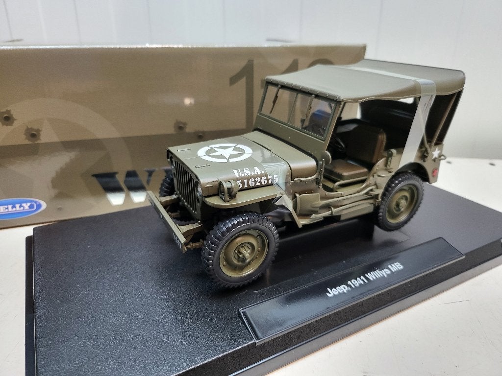 Welly - Jeep Willys - Olijfgroen - U.S. Army - Gesloten Kap, Auto, Welly, Welly, Nieuw