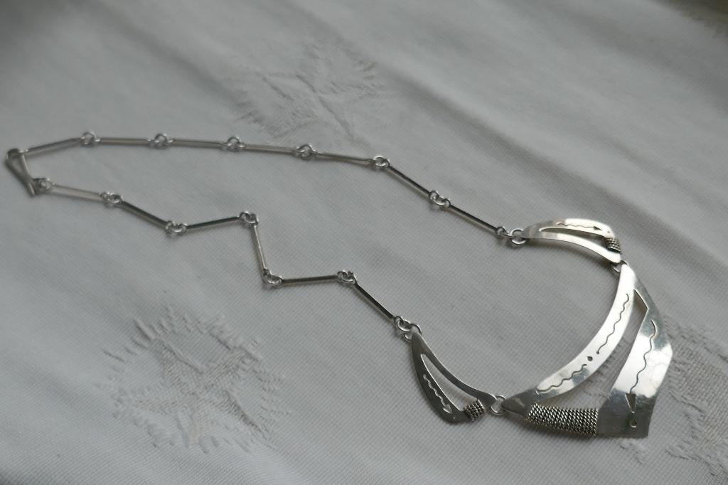 Zilveren Design Collier  -  Taxco  Mexico, Sieraden, Tassen en Uiterlijk, Antieke sieraden, Verzenden, Zilver, Ketting