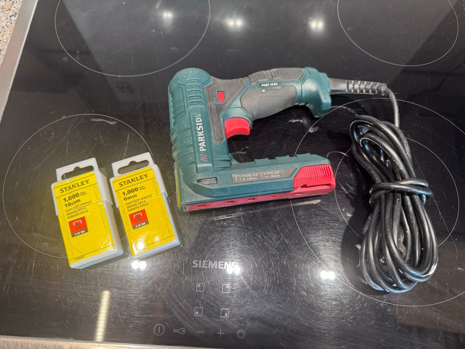 Parkside nietmachine met Stanley type A nietjes, Ophalen of Verzenden, Gebruikt