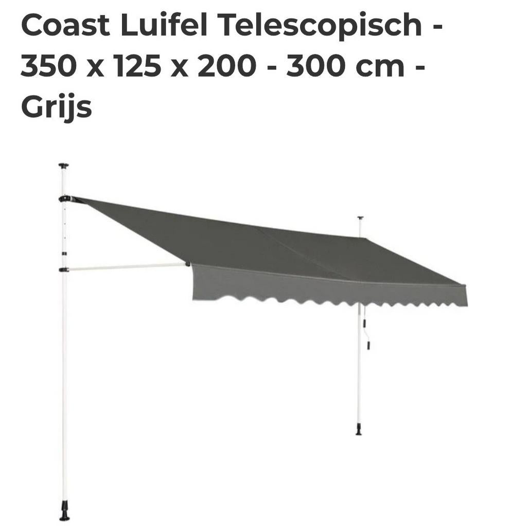 NIEUW!! Zonnescherm KLEMLUIFEL 350 x 125 x 200-300 cm, Ophalen, Nieuw, Knikarmscherm