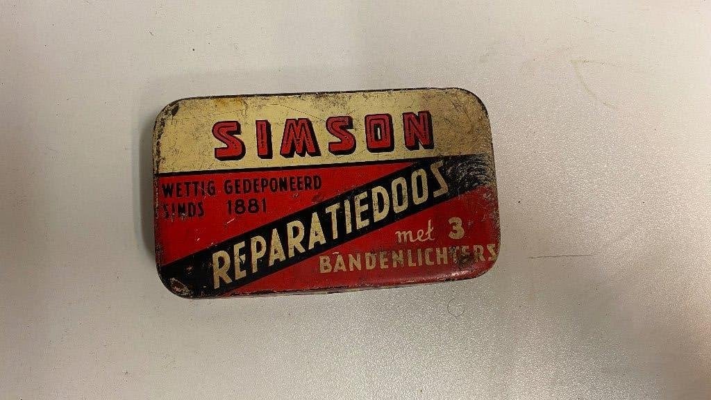 Vintage Simson Reparatie Doosje met Bandenlichters, Verzamelen, Ophalen of Verzenden, Gebruikt, Overige, Overige merken