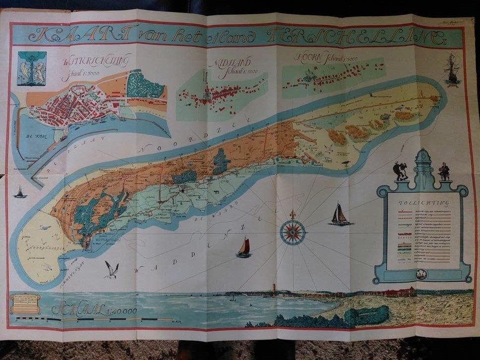 antieke kaart Terschelling, Boeken, Atlassen en Landkaarten, Gelezen, Ophalen of Verzenden, Landkaart, 1800 tot 2000