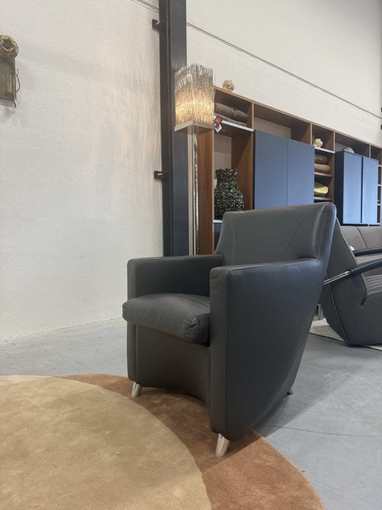 Leolux Dolcinea Fauteuil +3 Grijs leer Design Stoel, Info@leolux.nl, Ophalen of Verzenden, Leolux, Gebruikt