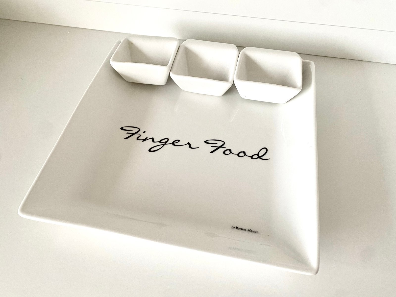 Riviera Maison Finger Food schaal met 3 bakjes, Huis en Inrichting, Keuken | Servies, Zo goed als nieuw, Schaal of Schalen, Overige stijlen