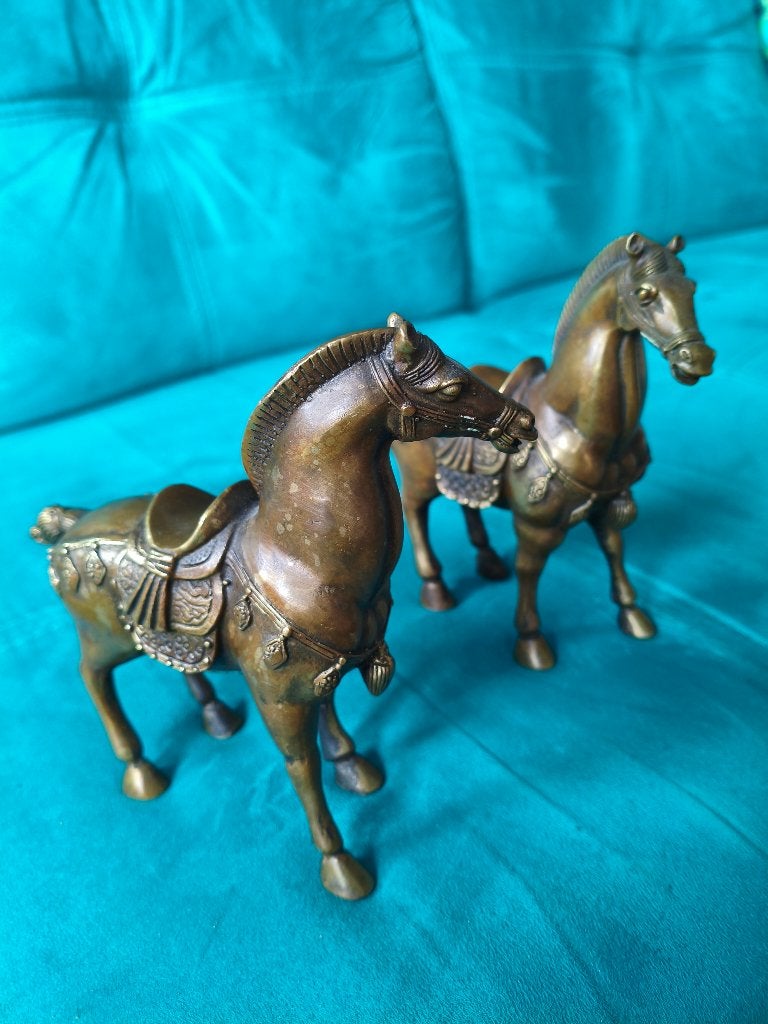 prachtig chinees bronzen paardenpaar tang-stijl(1950/1970, Antiek en Kunst, Ophalen of Verzenden, 15 cm, China, Brons