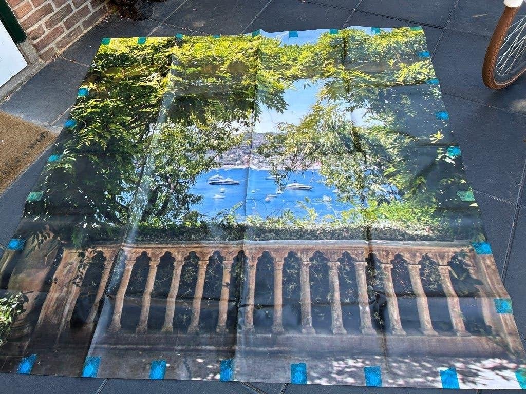 tuinposter landschap vanaf balkon, Ophalen of Verzenden, Gebruikt