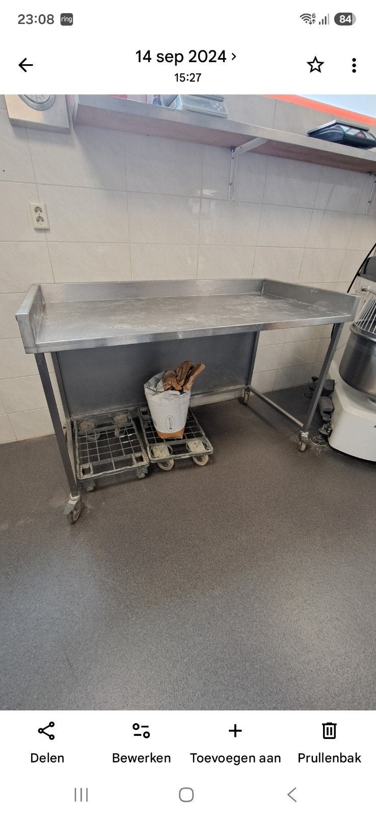 RVS Werktafel met wielen en bakkenwagen, Ophalen of Verzenden, Gebruikt, Meubilair
