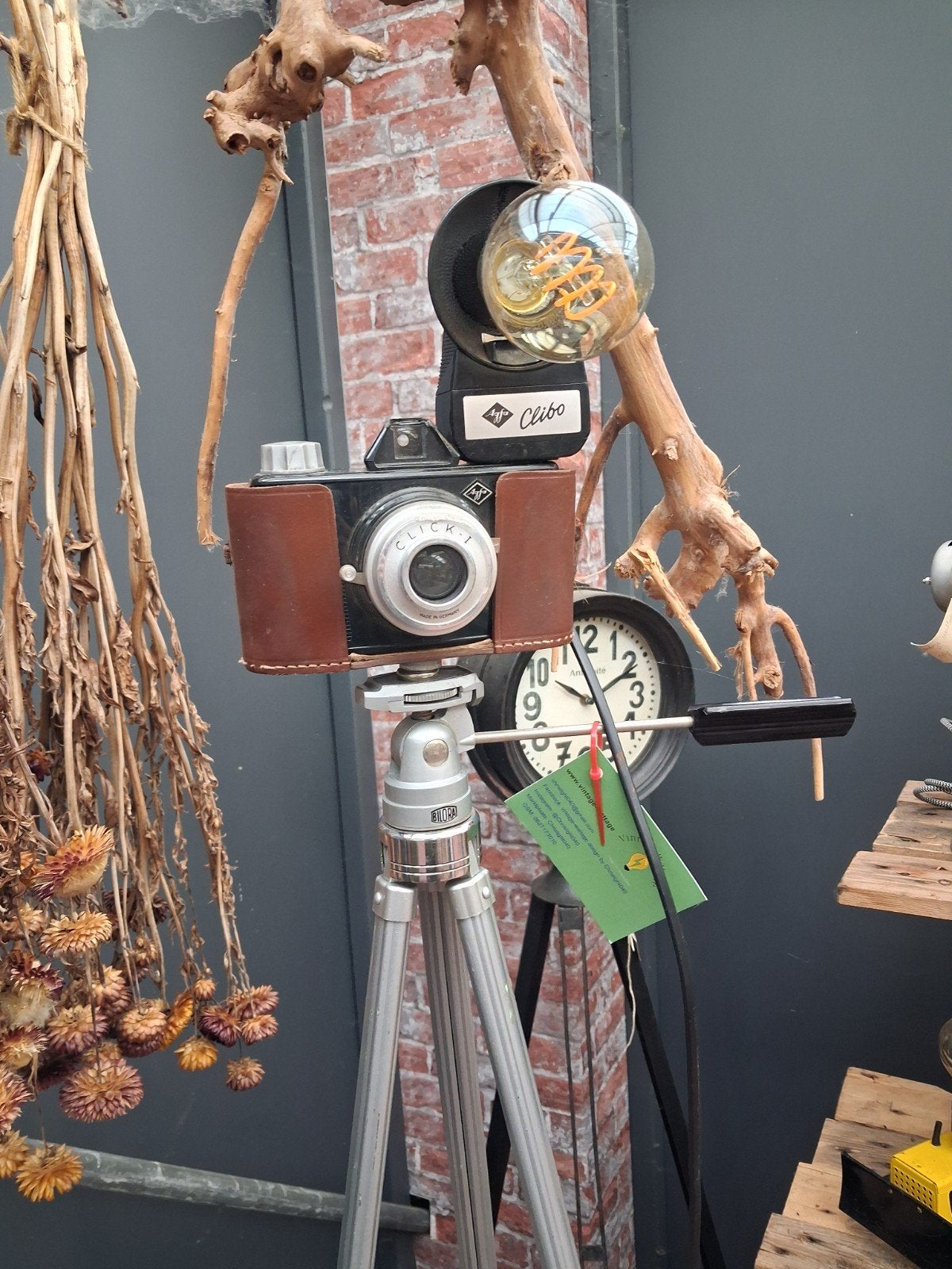 Vintage upcycled foto camera statief lamp, Ophalen of Verzenden