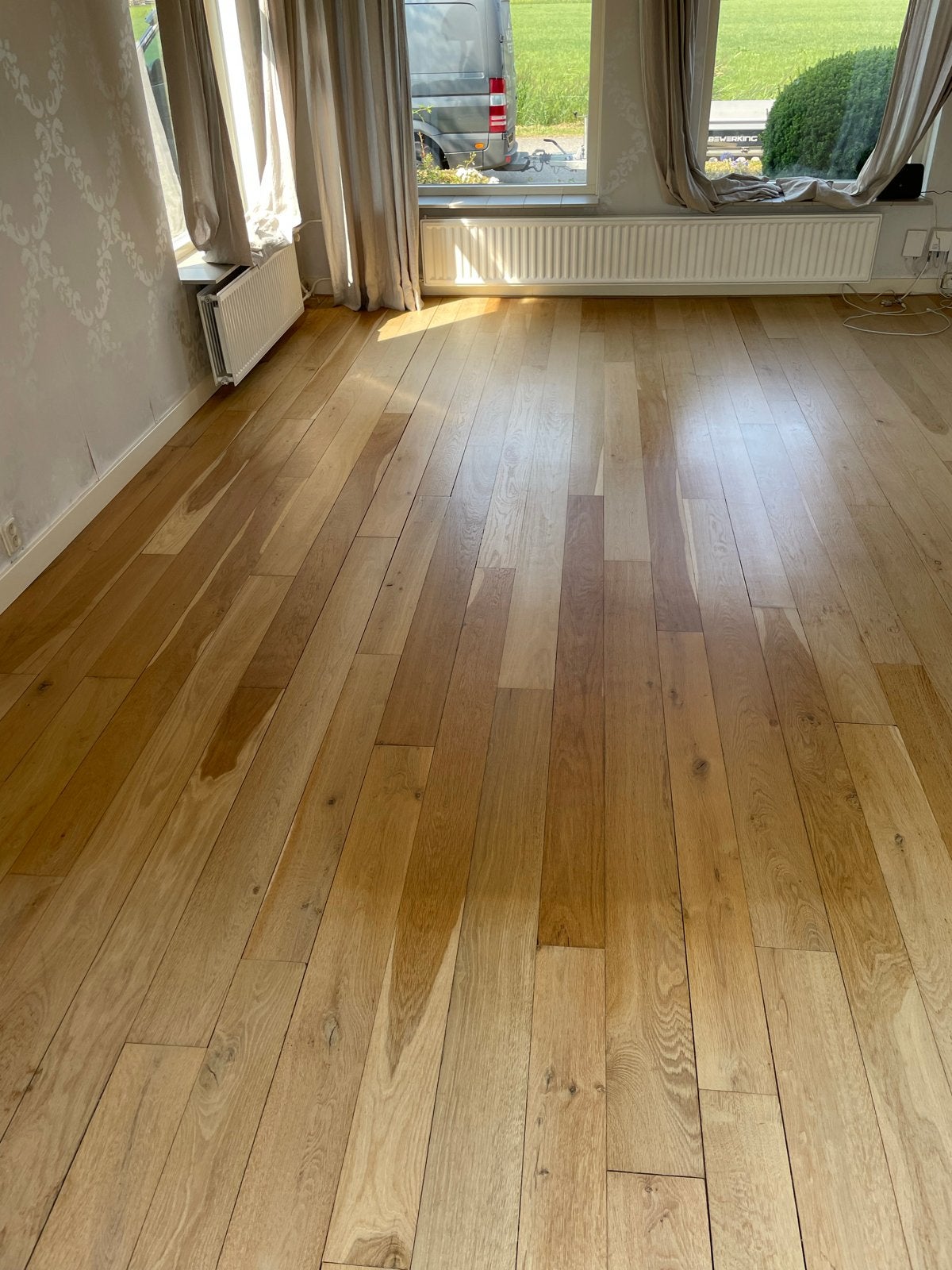 Robuuste houten vloer met mes en groef  - licht opschuren, Huis en Inrichting, Gebruikt, Bruin, 25 tot 50 m², Ophalen