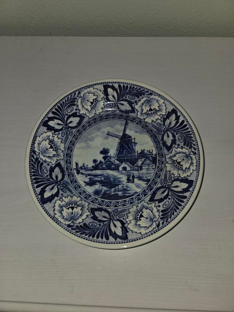 Delfts blauw wandbord met molen decor, Ophalen of Verzenden